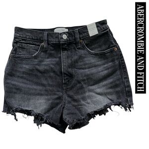 Abercrombie & Fitch Ultra High Rise Mom Shorts Distressed Black Size 27/4